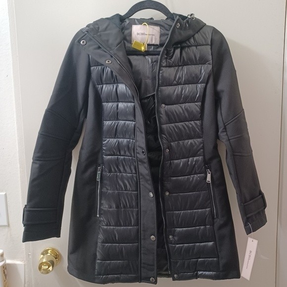 BCBGeneration Water-Resistant Hooded Softshell Long Puffer Jacket size XS - Picture 3 of 16